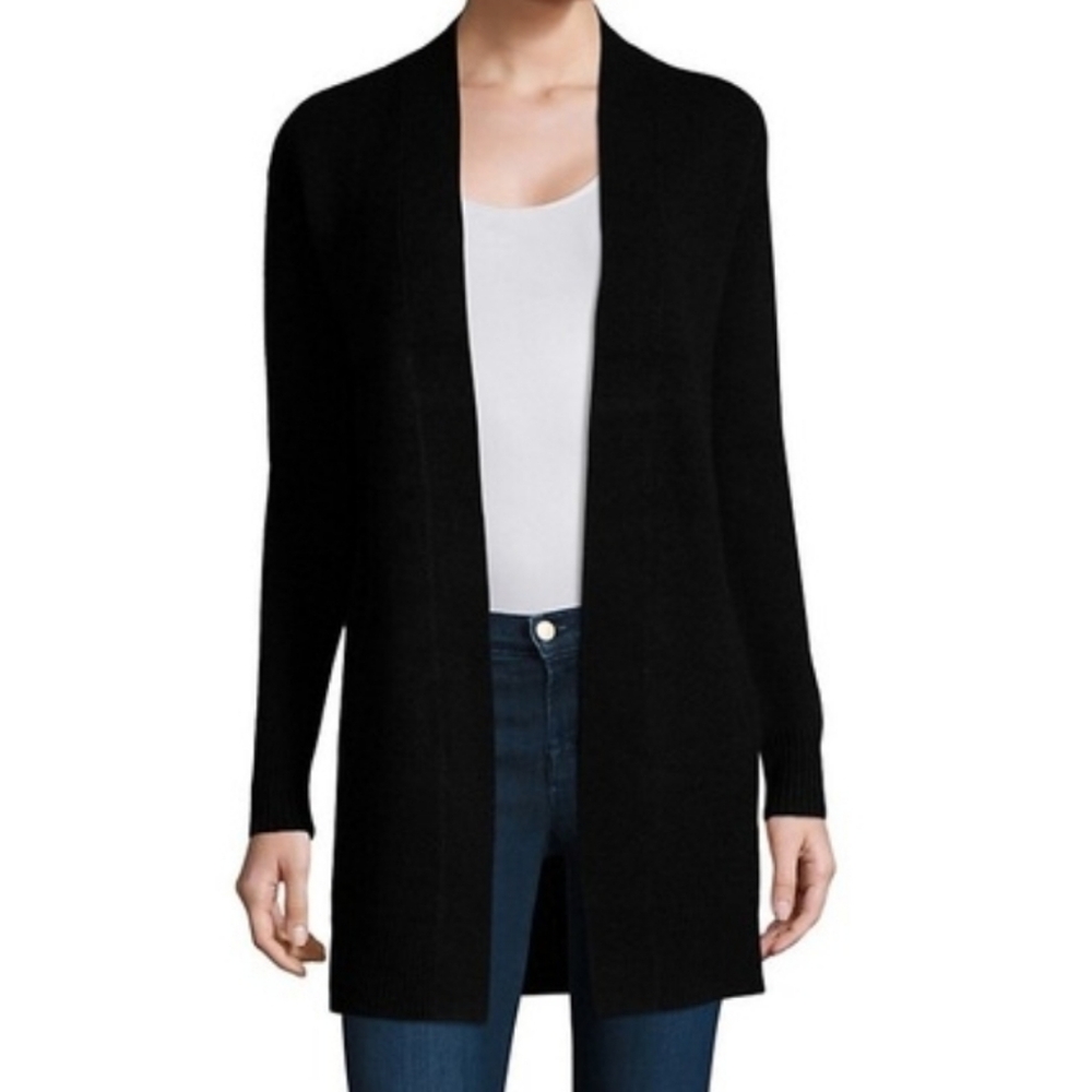 Theory‎ Analiese Black Open Front Long Cashmere Cardigan Sweater